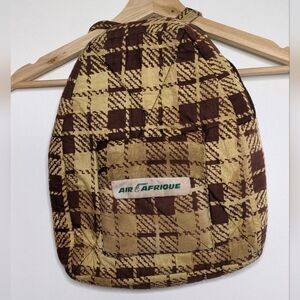Air Afrique Backpack, Vintage, Plaid, Brown, Airlines Memorabilia, Africa, Mini
